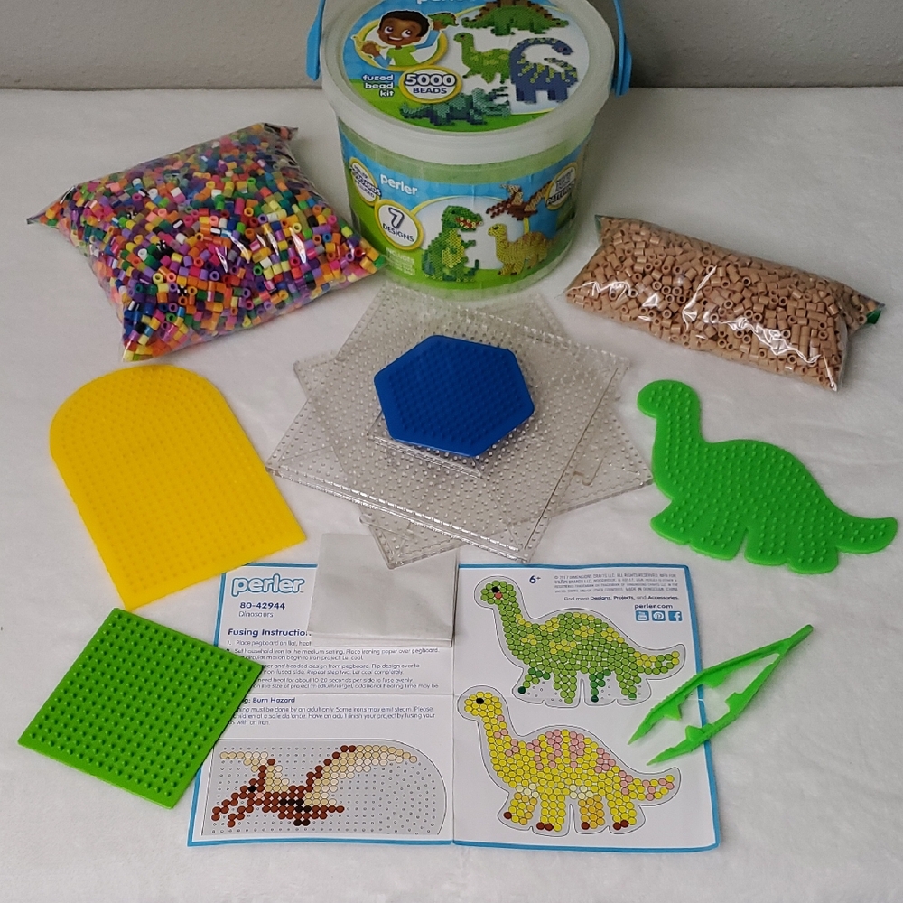 Dinosaur Perler Bead Set with 6 Pegboards Glow In The Dark Perler Beads Crafting